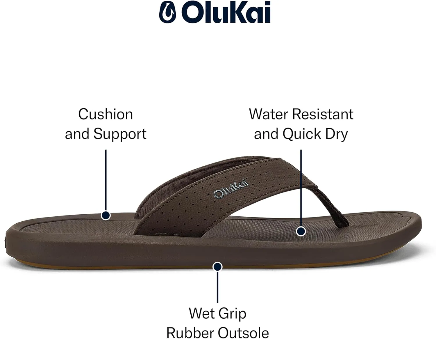 OLUKAI Ki'i Men's Beach Sandals, Quick-Dry Flip-Flop Slides, Water Resistant & Lightweight, Compression Molded Footbed & Ultra-Soft Comfort Fit