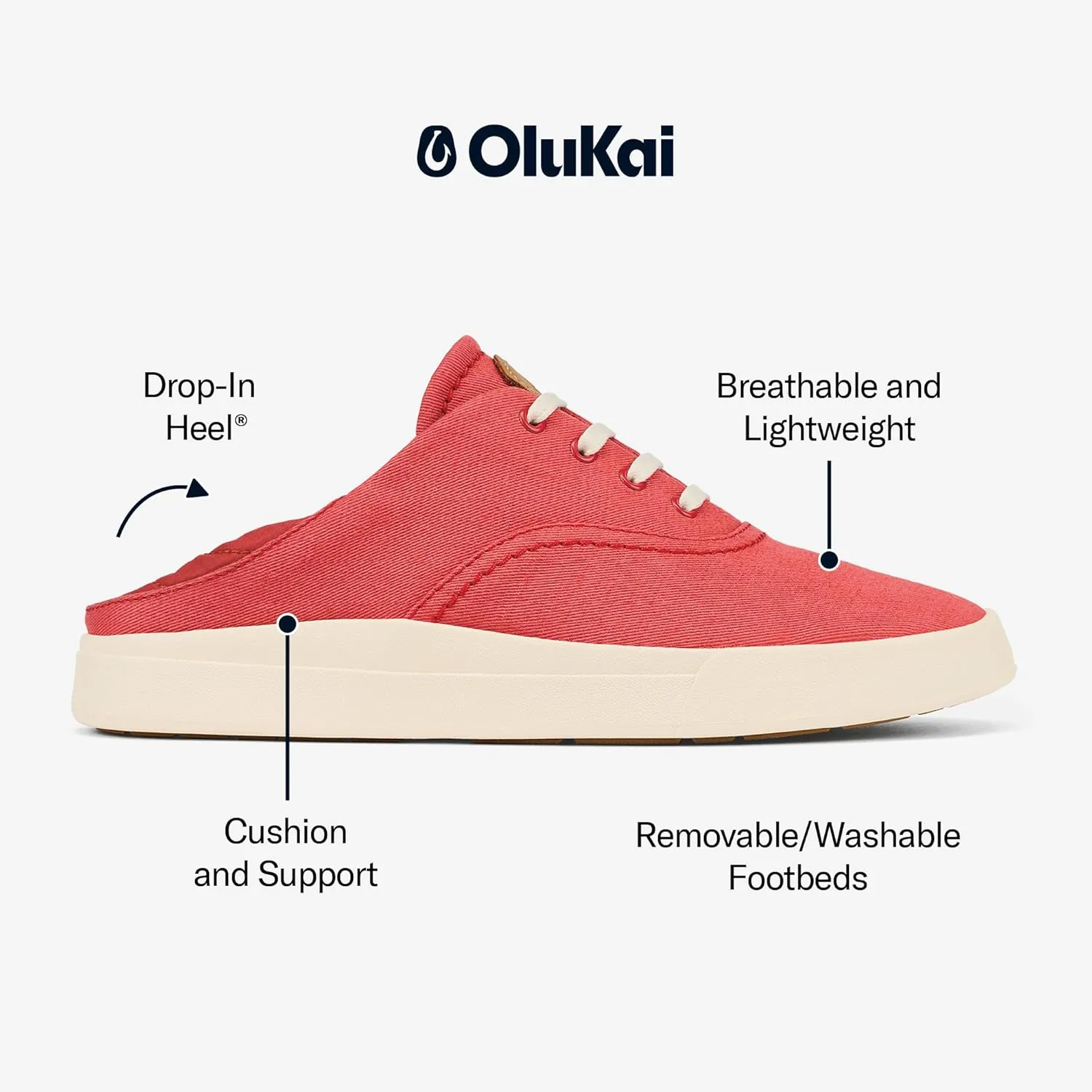OLUKAI Kohu Women's Everyday Sneaker, Lightweight Canvas & Classic Lace-Up Design, All-Day Comfort & Support