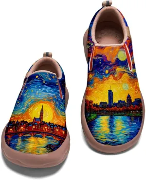 Onehorse Women's Loafers Slip-Ons Casual Travel Shoes Lightweight Comfortable City Painted Leather Fashion Sneaker