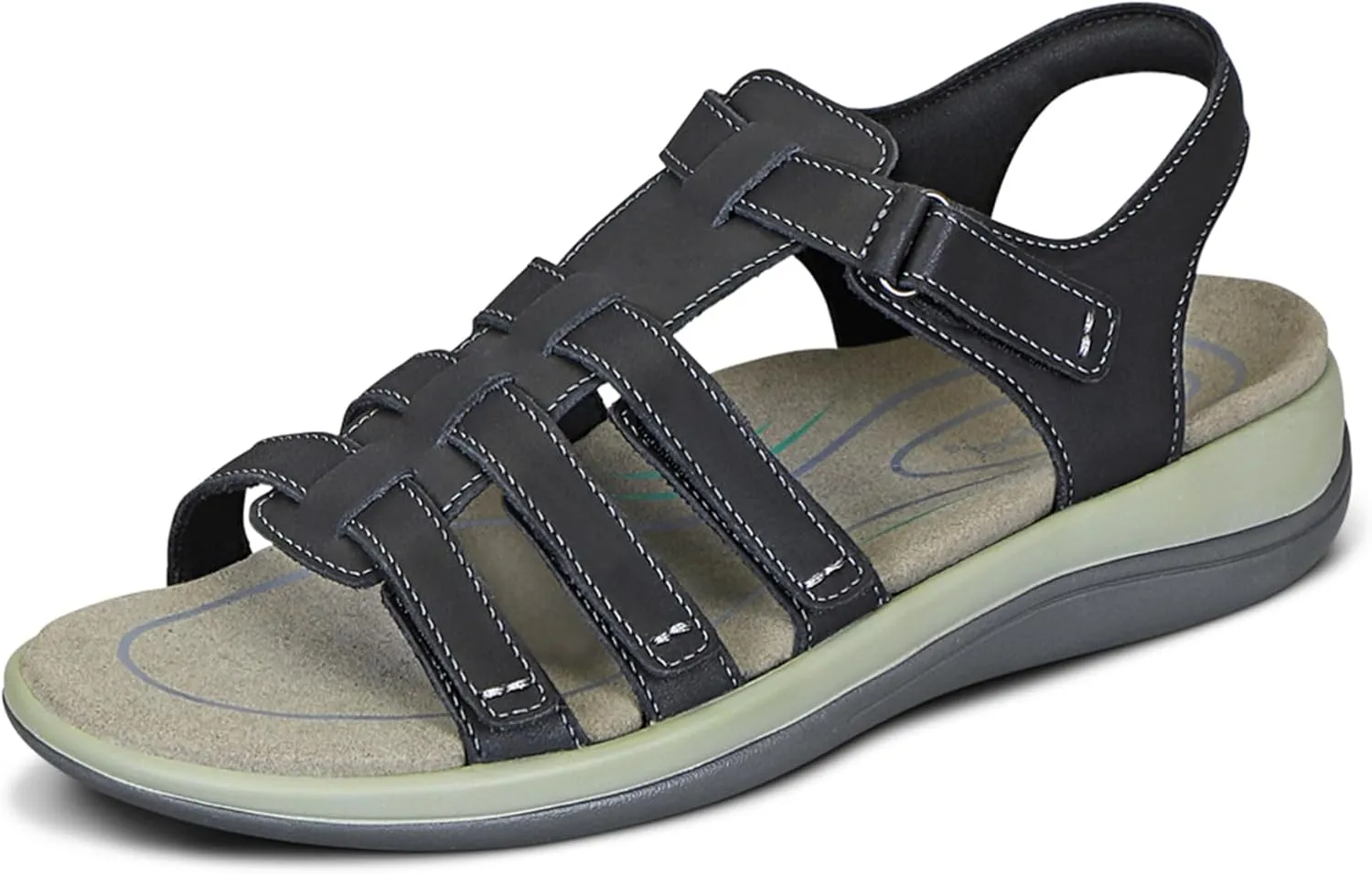 Orthofeet Women's Orthopedic Black Leather Amalfi Adjustable Sandals, Size 10