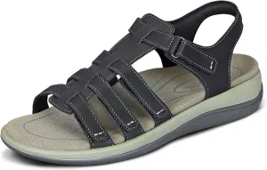 Orthofeet Women's Orthopedic Black Leather Amalfi Adjustable Sandals, Size 10