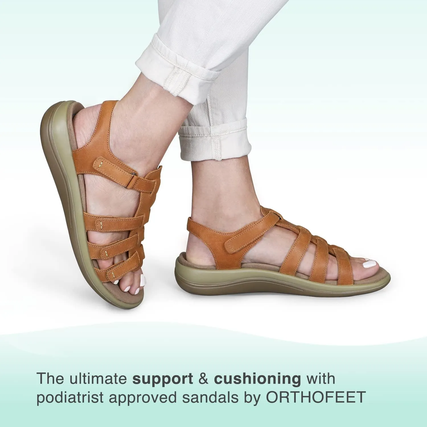 Orthofeet Women's Orthopedic Camel Leather Amalfi Adjustable Sandals, Size 8.5