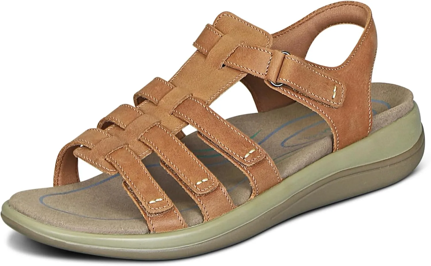 Orthofeet Women's Orthopedic Camel Leather Amalfi Adjustable Sandals, Size 8.5