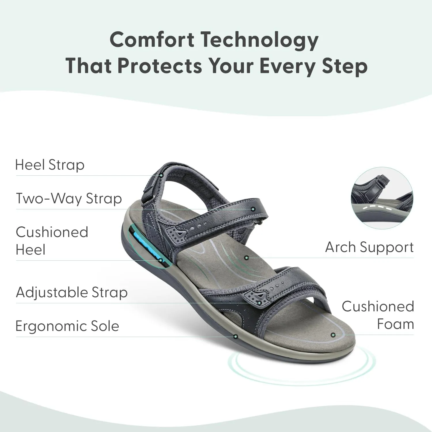 Orthofeet Women's Orthopedic Leather Malibu Adjustable Sandals
