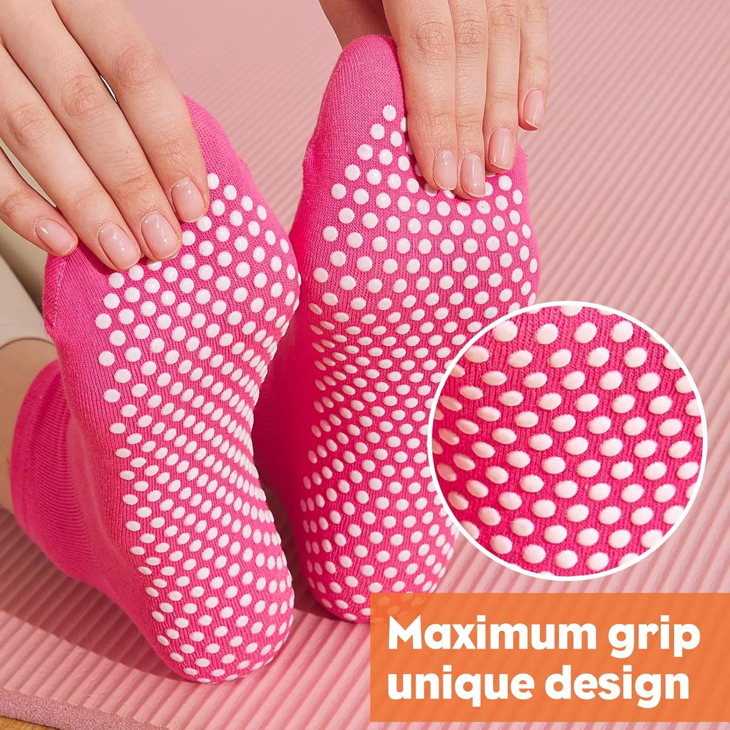 Pilates Socks with Grip for Women Non Slip Grippy Ankle Socks for Yoga Barre Hospital