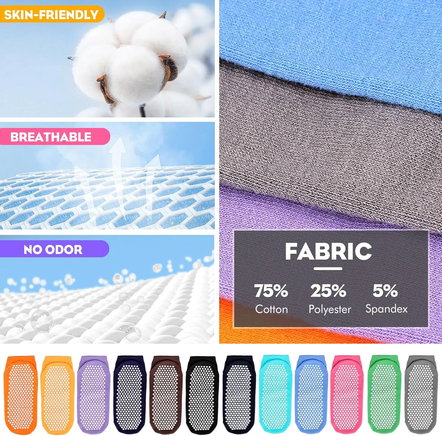 Pilates Socks with Grip for Women Non Slip Grippy Ankle Socks for Yoga Barre Hospital