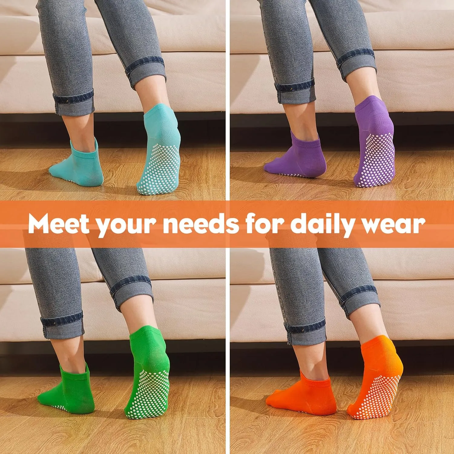 Pilates Socks with Grip for Women Non Slip Grippy Ankle Socks for Yoga Barre Hospital