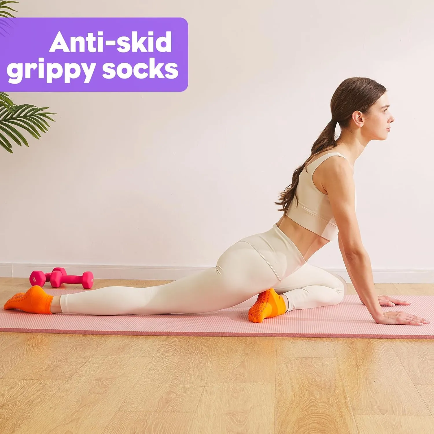 Pilates Socks with Grip for Women Non Slip Grippy Ankle Socks for Yoga Barre Hospital
