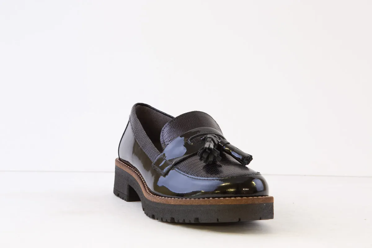 PITILLOS - 5377 LOW HEEL LOAFER WITH TASSEL - BLACK PATENT