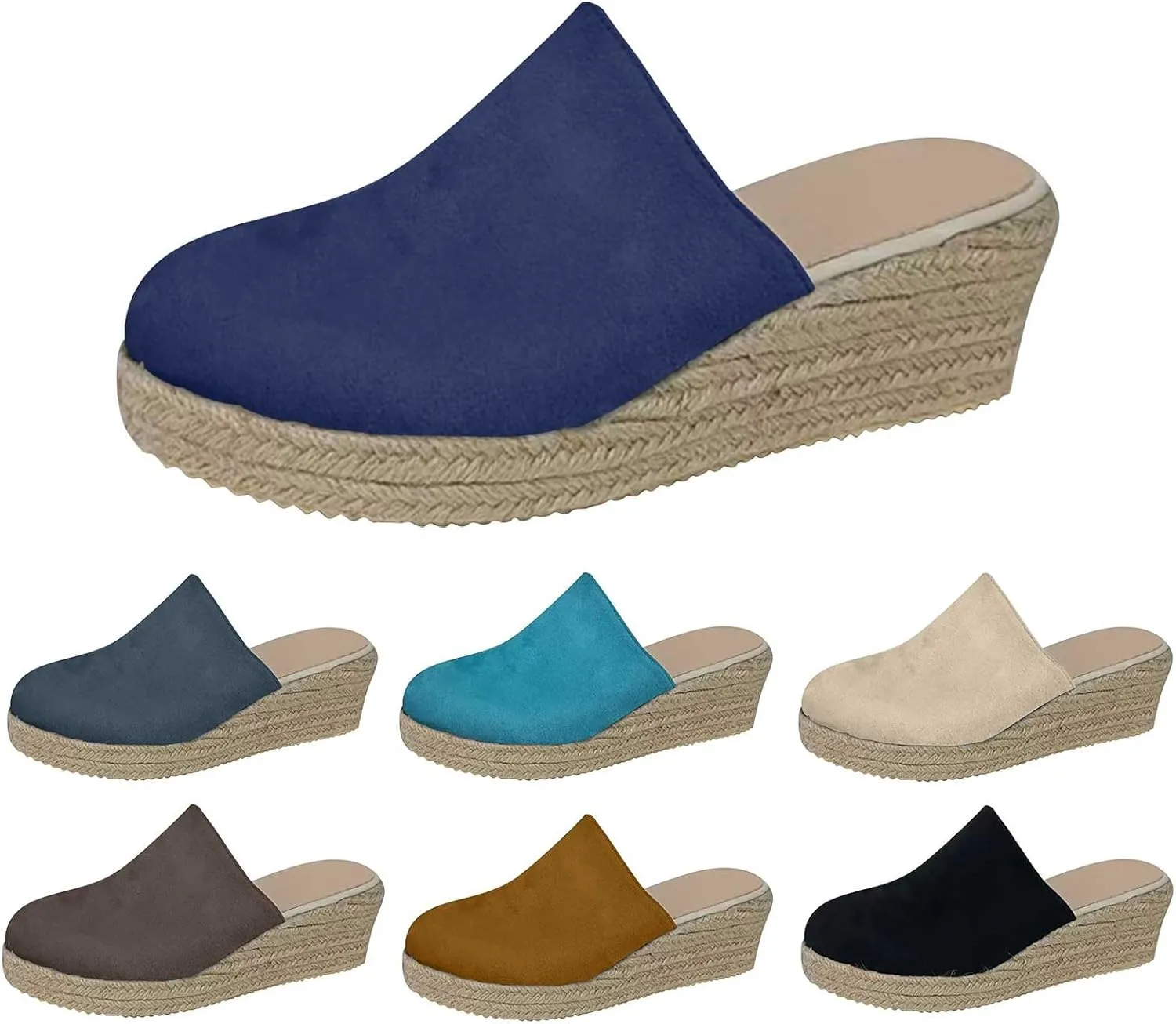 Platform Espadrilles Mules for Women Wedge Heel Slip On Closed Toe,Summer 2025 Comfortable Causual Sandals Slippers