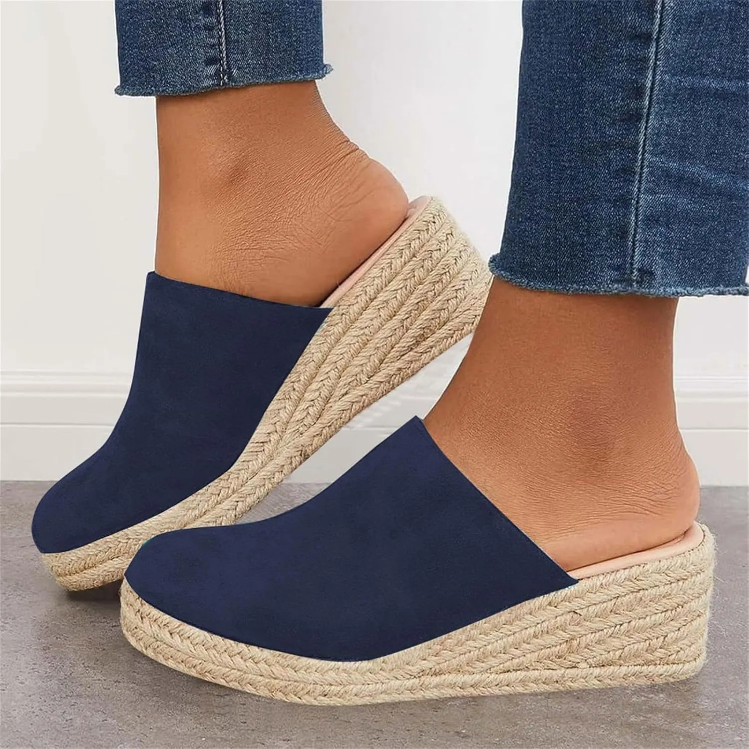 Platform Espadrilles Mules for Women Wedge Heel Slip On Closed Toe,Summer 2025 Comfortable Causual Sandals Slippers