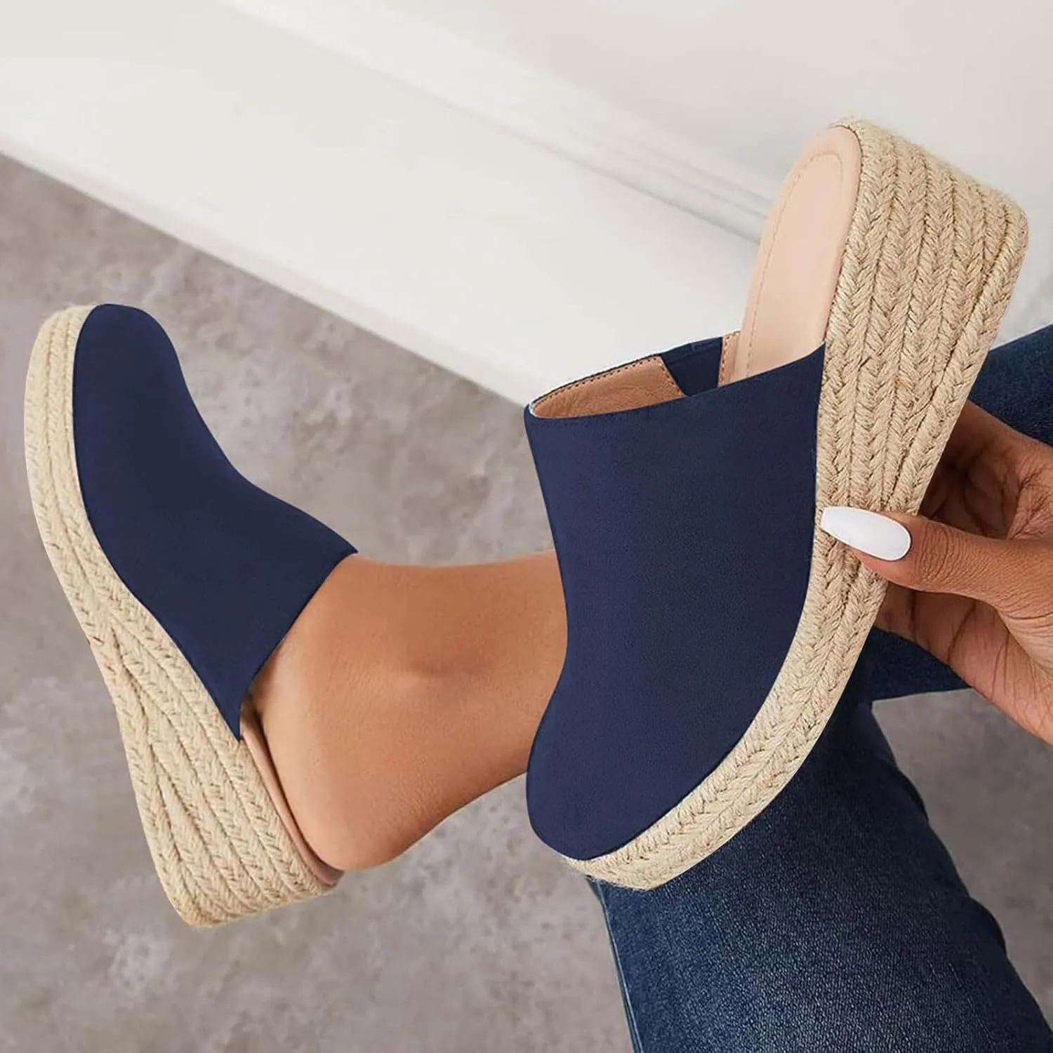 Platform Espadrilles Mules for Women Wedge Heel Slip On Closed Toe,Summer 2025 Comfortable Causual Sandals Slippers