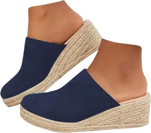 Platform Espadrilles Mules for Women Wedge Heel Slip On Closed Toe,Summer 2025 Comfortable Causual Sandals Slippers