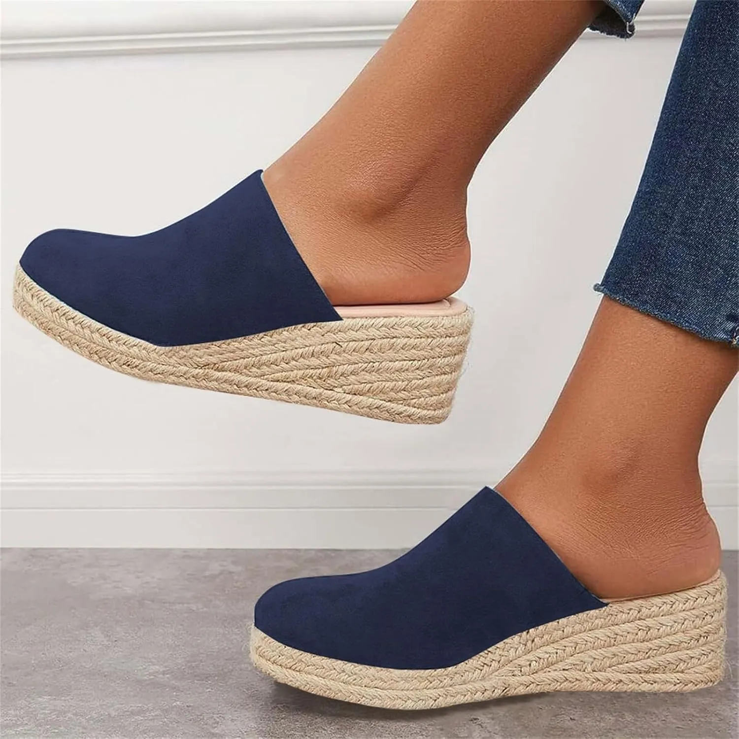 Platform Espadrilles Mules for Women Wedge Heel Slip On Closed Toe,Summer 2025 Comfortable Causual Sandals Slippers