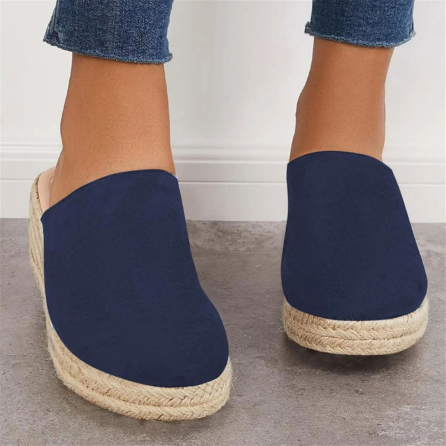 Platform Espadrilles Mules for Women Wedge Heel Slip On Closed Toe,Summer 2025 Comfortable Causual Sandals Slippers