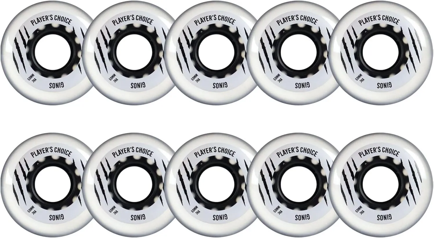 Player's Choice Indoor Roller Hockey Goalie Wheels 10-Pack - 59mm Clear Grey Dual-Pour 74A Hardness - for Inline Goalie Skates - Super High Rebound Urethane