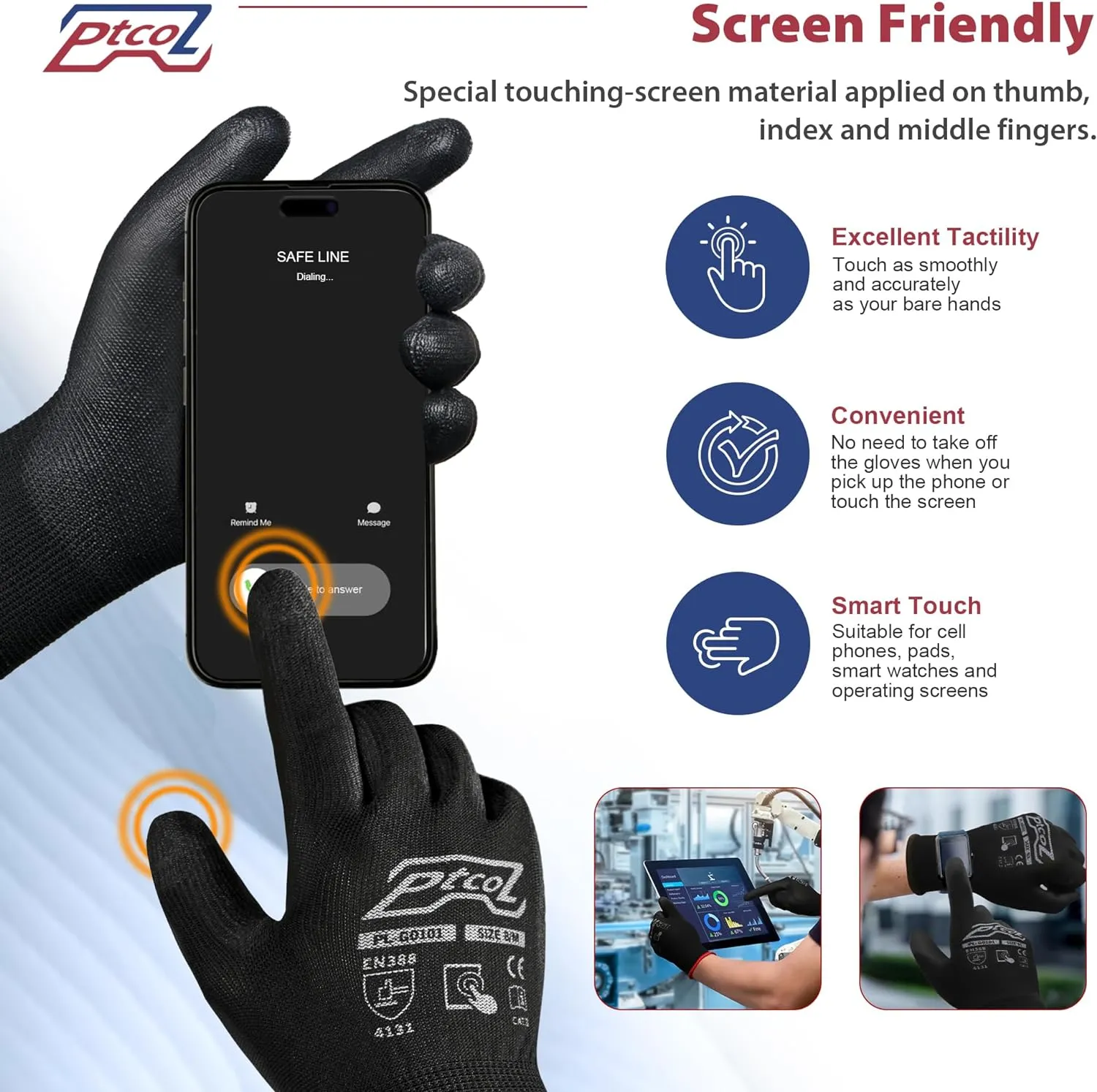PU Coated Work Gloves -12 Pairs Bulk Pack, Excellent Grip, Seamless Knit Nylon Safety Gloves with Polyurethane Coated for Touchscreen, Lightweight, Ideal for Light Duty Work (Large)