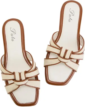 Putu Women's Flat Sandals Square Toe Slide Sandals Braided Sandals for Vacation