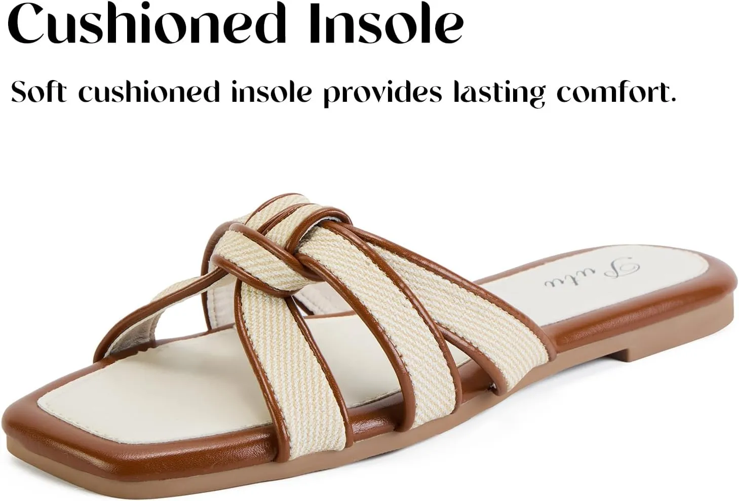 Putu Women's Flat Sandals Square Toe Slide Sandals Braided Sandals for Vacation