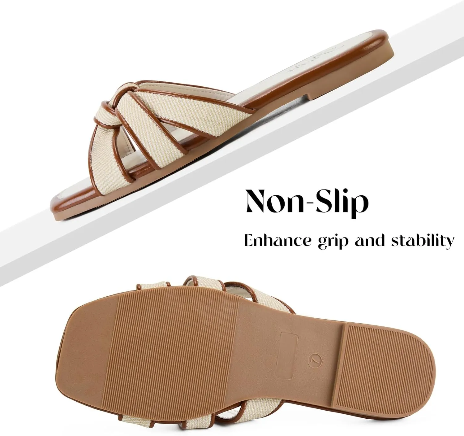Putu Women's Flat Sandals Square Toe Slide Sandals Braided Sandals for Vacation