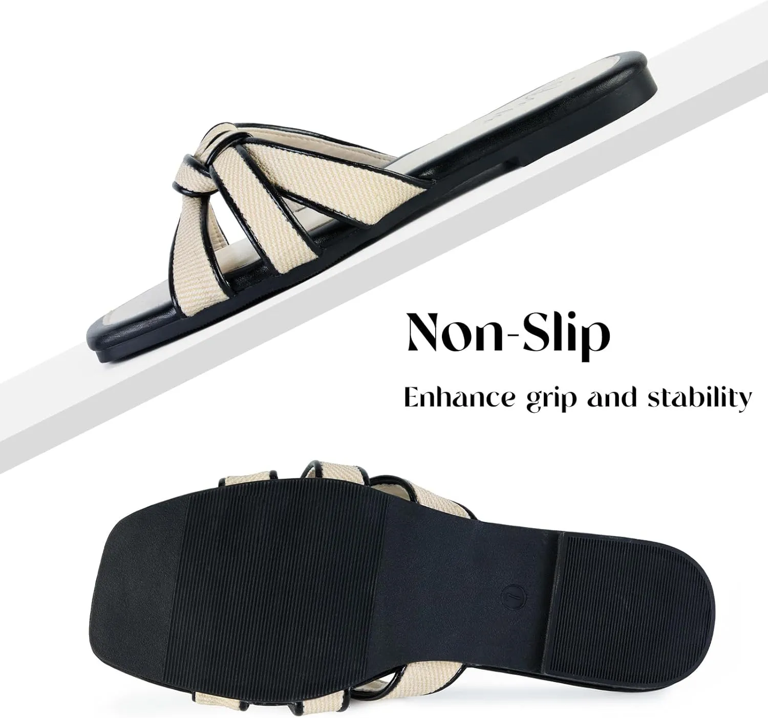 Putu Women's Flat Sandals Square Toe Slide Sandals Braided Sandals for Vacation
