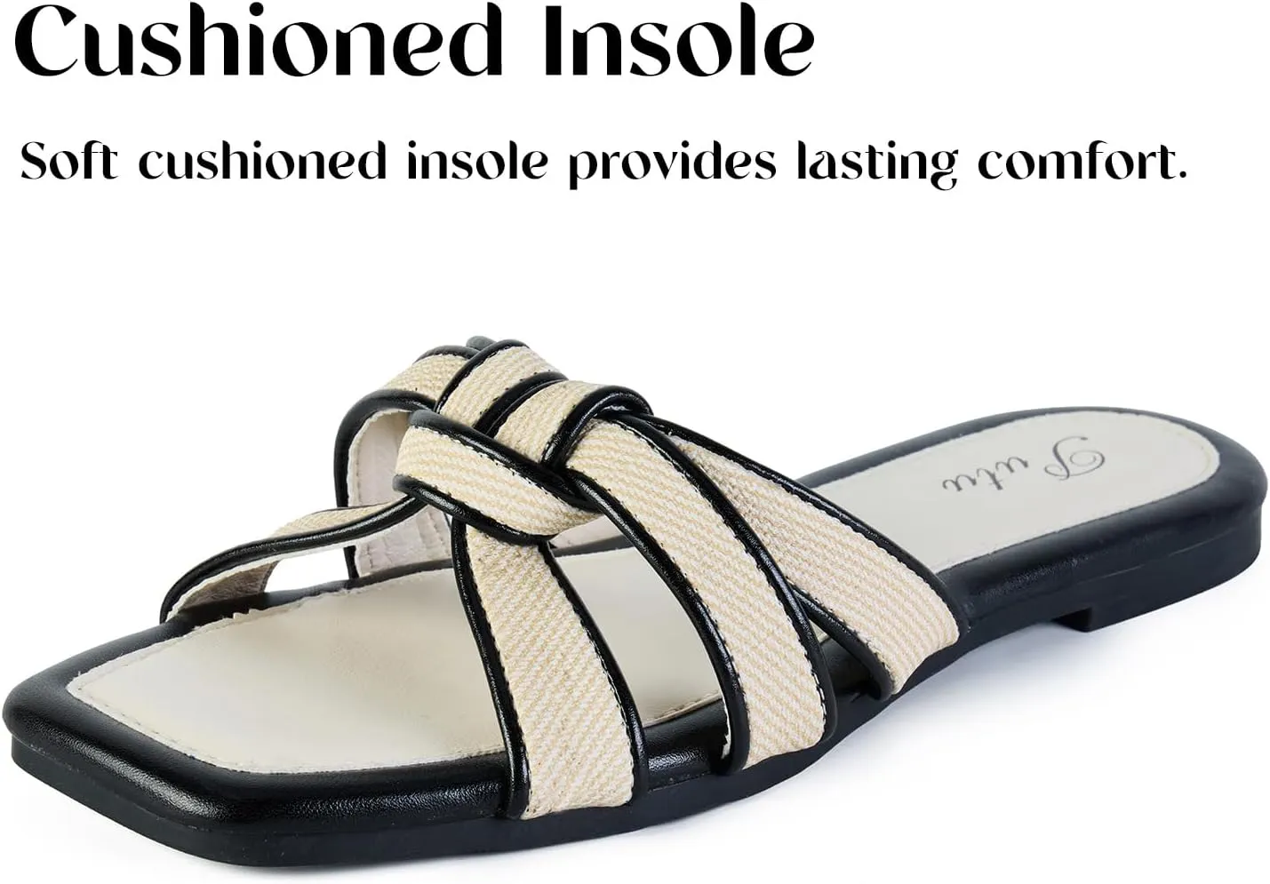 Putu Women's Flat Sandals Square Toe Slide Sandals Braided Sandals for Vacation