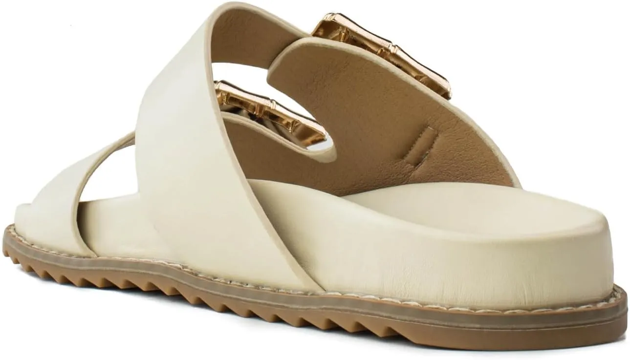 RF ROOM OF FASHION Women's Double Band with Adjustable Square Buckle Footbed Slide Sandals