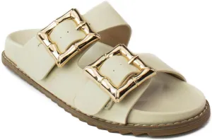 RF ROOM OF FASHION Women's Double Band with Adjustable Square Buckle Footbed Slide Sandals