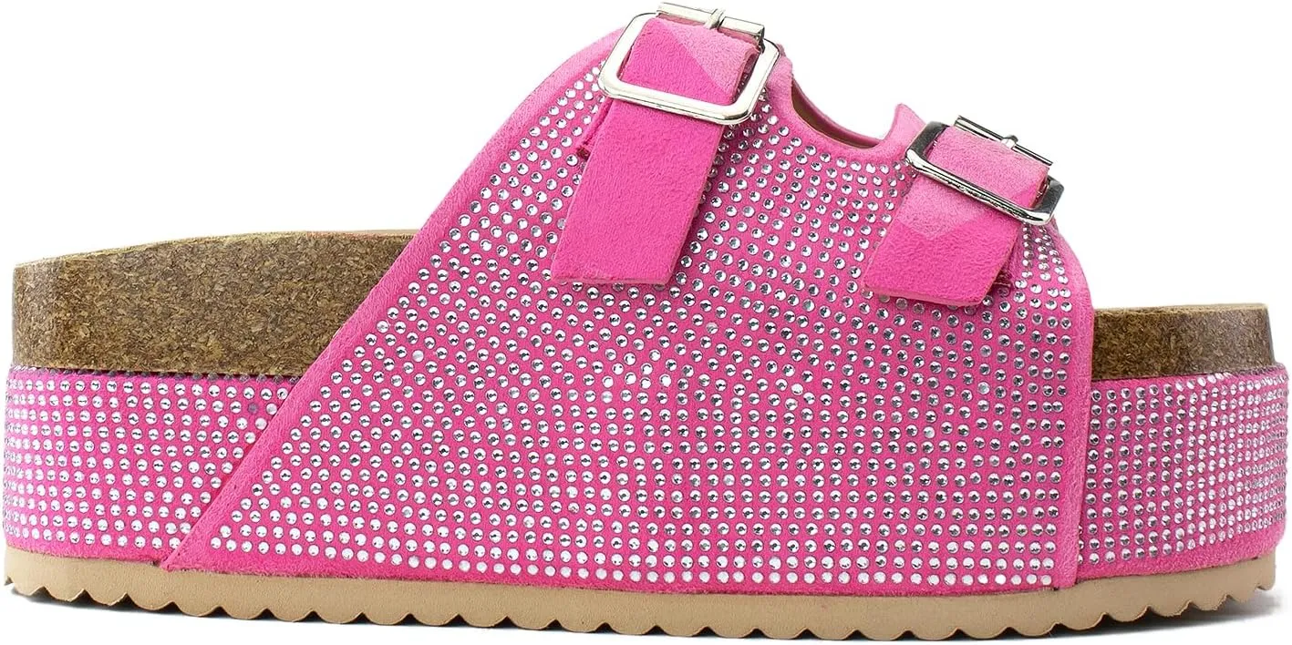 RF ROOM OF FASHION Women's Open Toe Slide on Footbed Platform Sandals