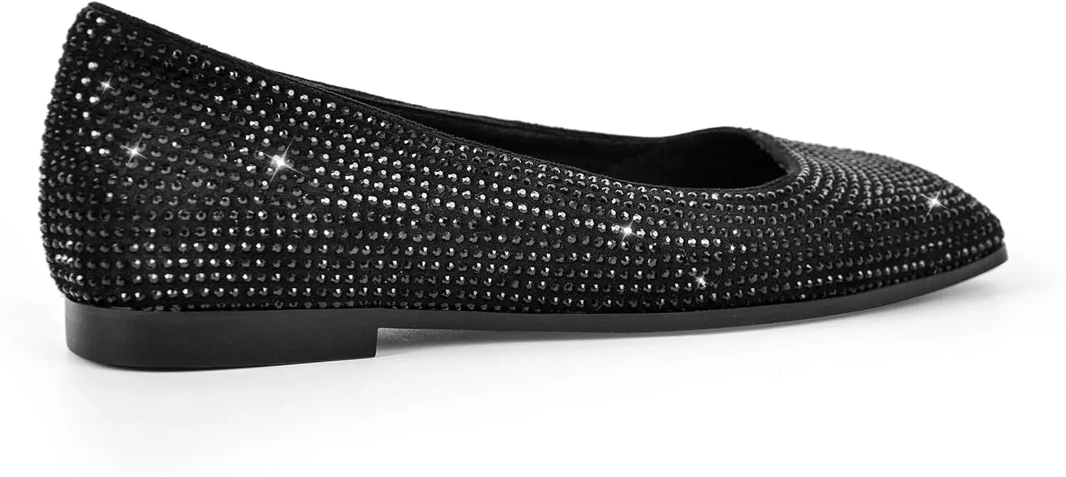 richealnini Women's Slip On Slide Flats Pumps Crystals Loafer Party Wedding Shoes