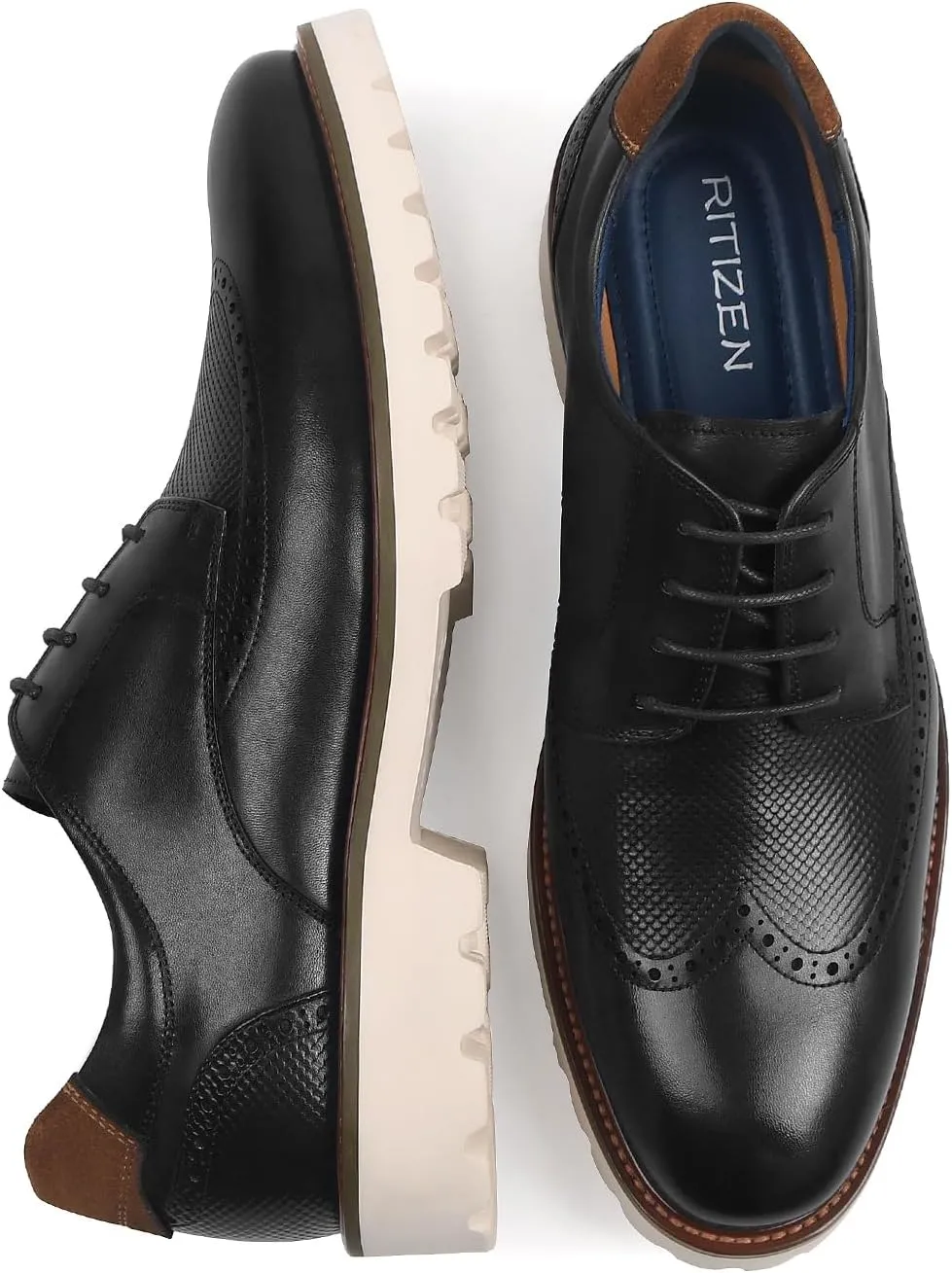 RITIZEN Men's Oxford Formal Shoes Classic Lace-up Dress Shoes Business Casual Oxford Genuine Leather Shoes