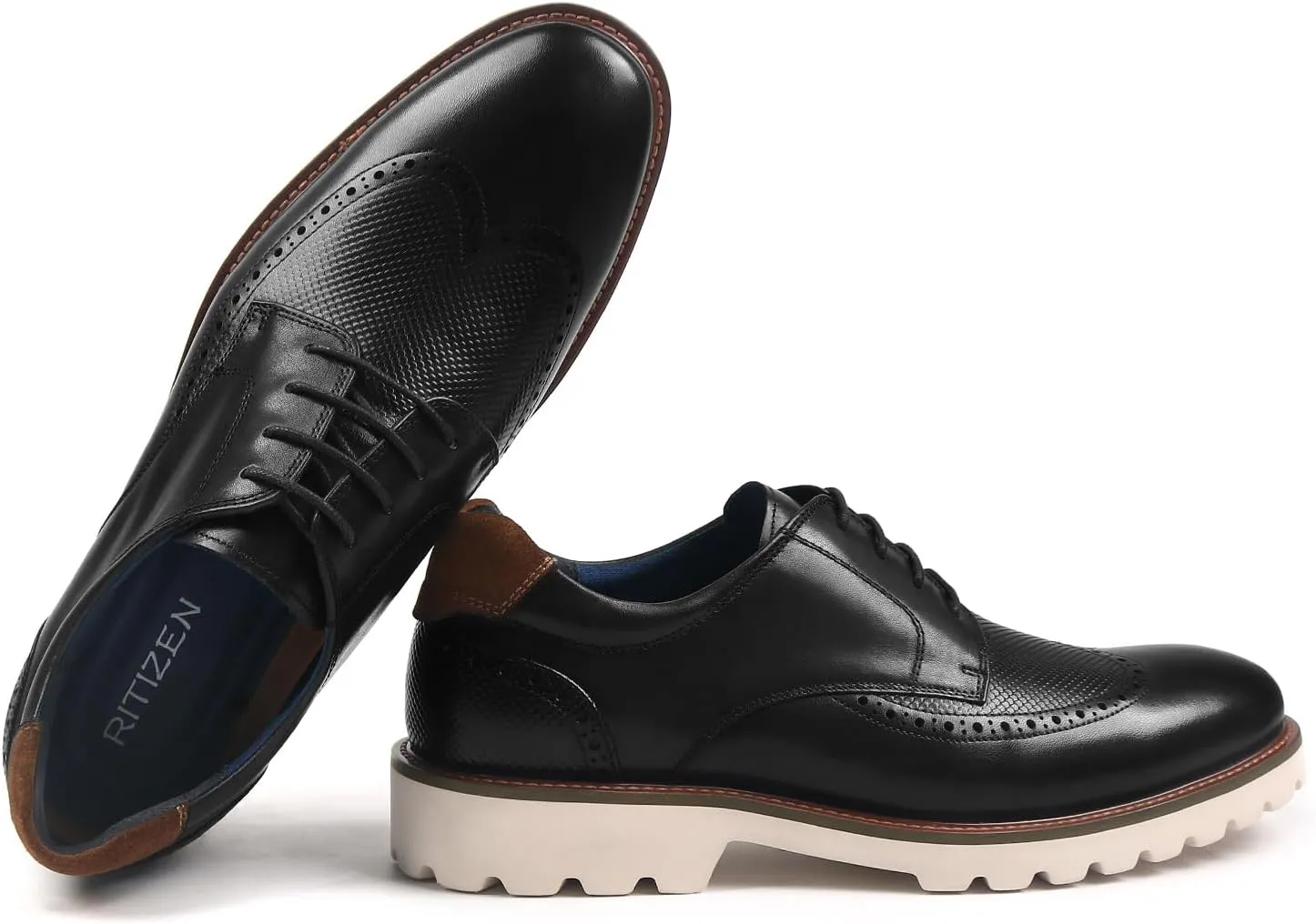 RITIZEN Men's Oxford Formal Shoes Classic Lace-up Dress Shoes Business Casual Oxford Genuine Leather Shoes