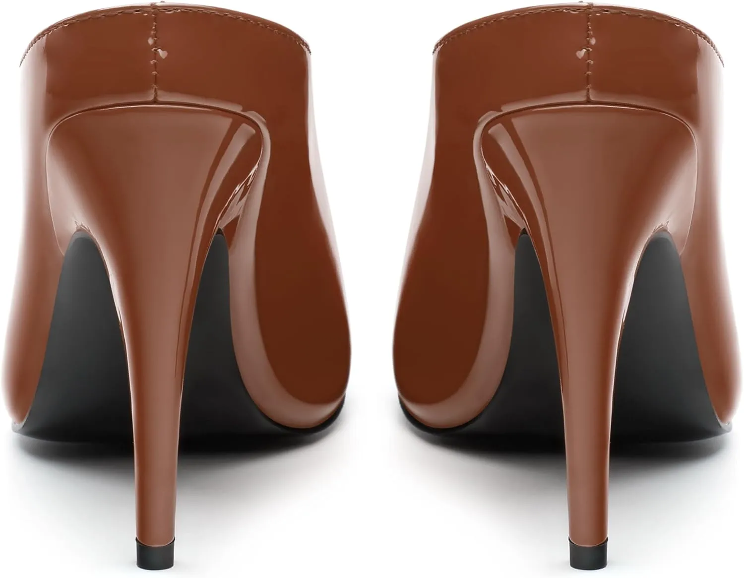 ROSERWISH Heeled Mules for Woman High Heel Mules Slip on Casual Slide Mules Square Toe Stiletto Heels Patent Comfortable Fashion Dress Shoes