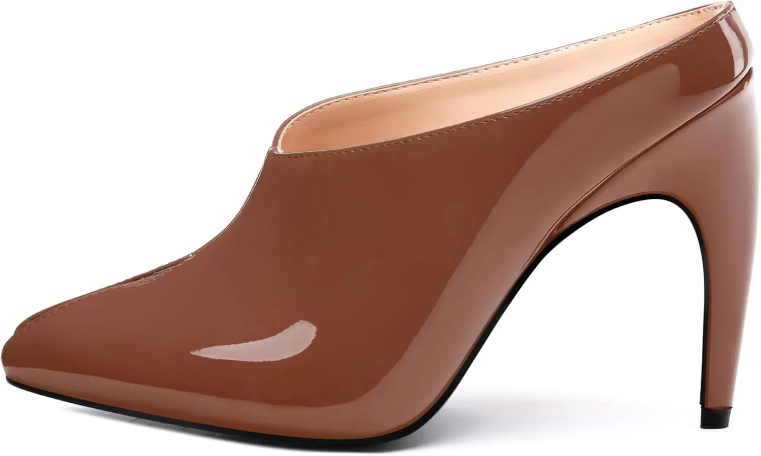 ROSERWISH Heeled Mules for Woman High Heel Mules Slip on Casual Slide Mules Square Toe Stiletto Heels Patent Comfortable Fashion Dress Shoes