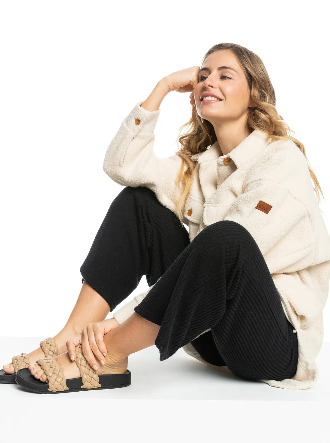 Roxy Slippy Braided Slide - Taupe / Blk