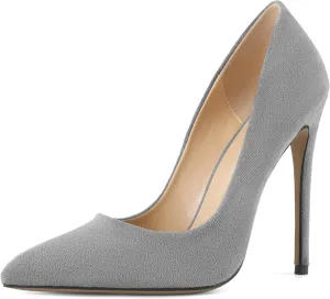 SAMMITOP Women Classic High Heel Pumps Pointed Toe Stiletto Heels Slip On Wedding Party Dress Shoes Faux Suede 4.7 Inch