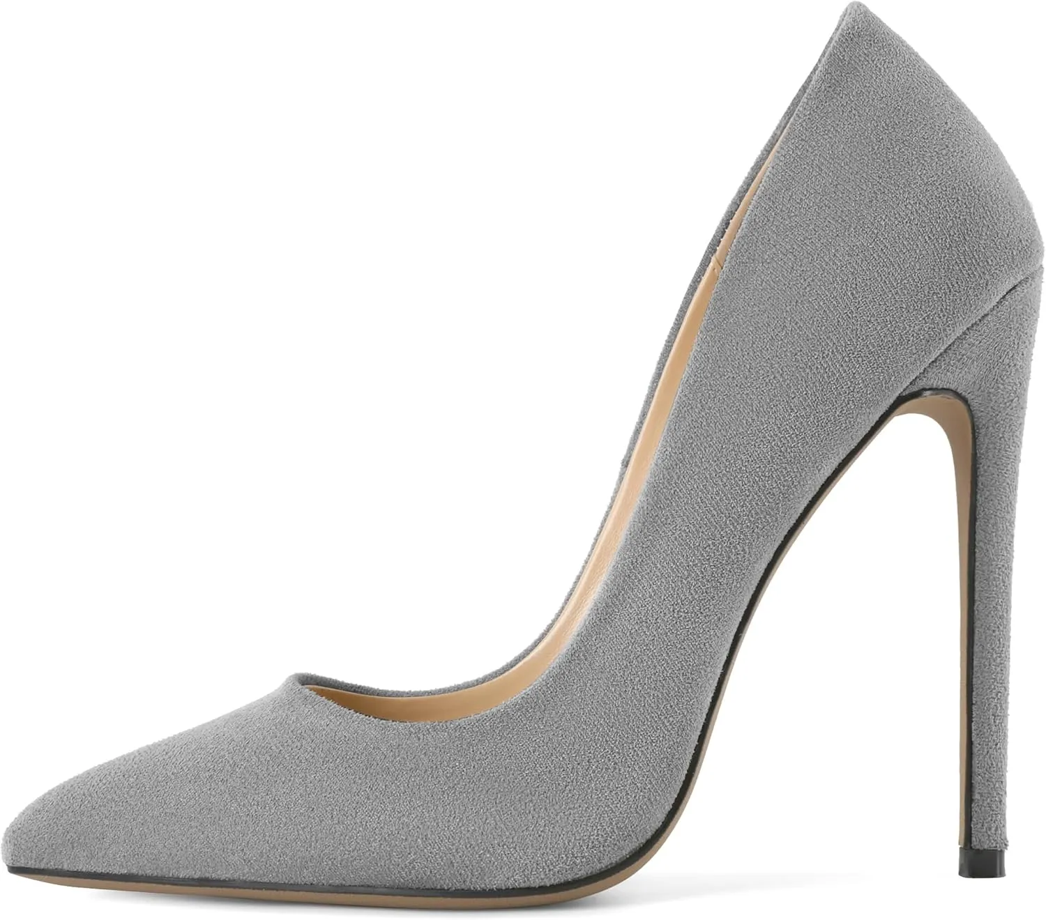 SAMMITOP Women Classic High Heel Pumps Pointed Toe Stiletto Heels Slip On Wedding Party Dress Shoes Faux Suede 4.7 Inch