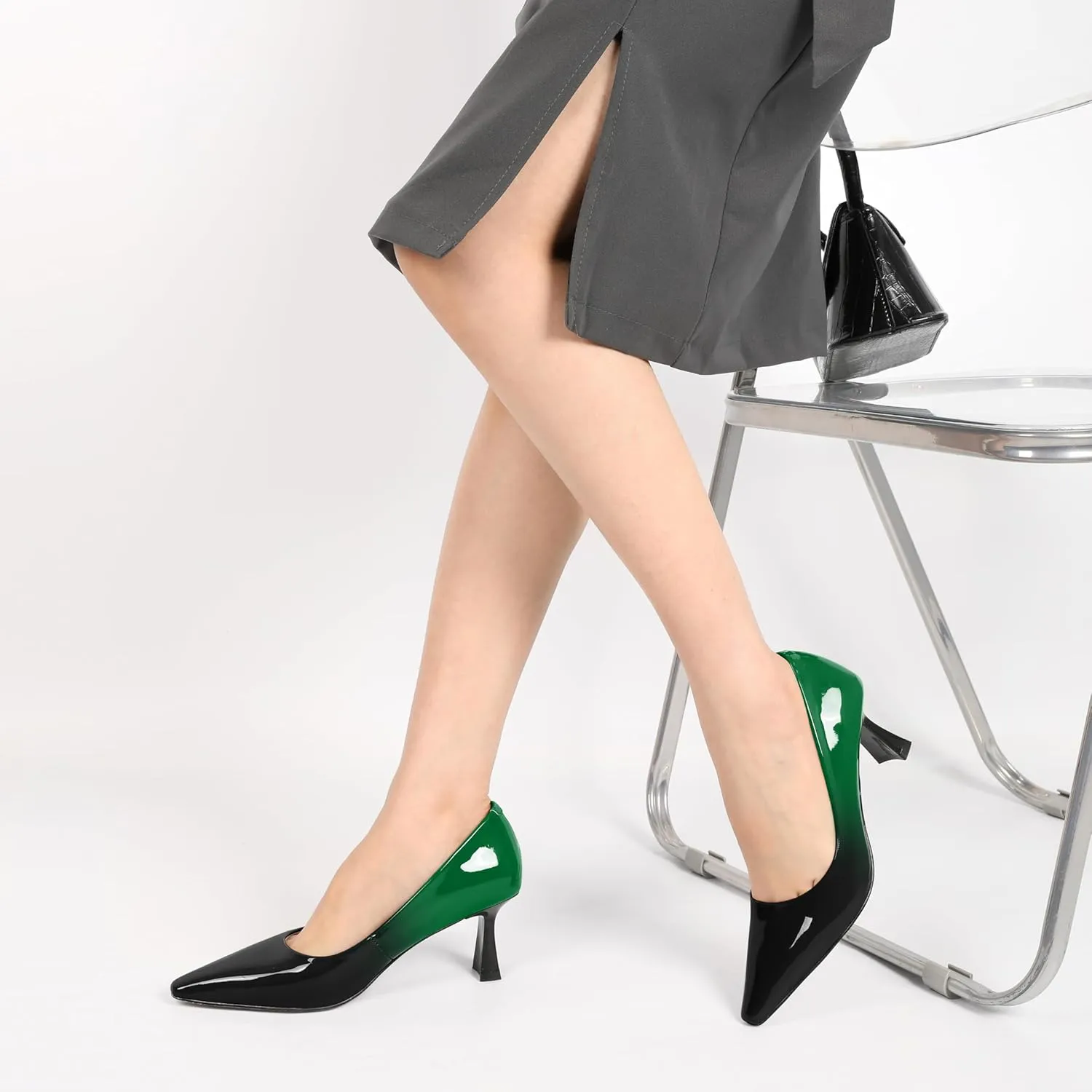 SAMMITOP Womens Kitten Heel Pumps Square Toe Comfortable Low Heels 2.5 Inch Office Work Dress Pump Shoes