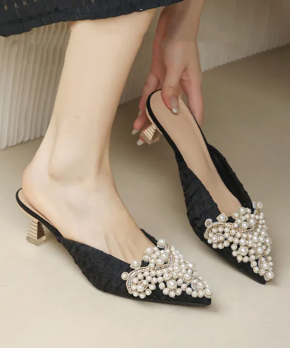 Sandals Slide Splicing Blue Pointed Elegant Heel Nail High Bead