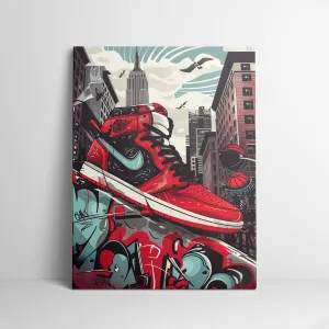 Sendata Framed Trendy Cool Banksy Graffiti Pop Sneaker Shoe Canvas Wall Art Gym Sports Decor Poster For Living Room Bedroom Home Office Artwork Gift Ready To Hang (16''X24'')