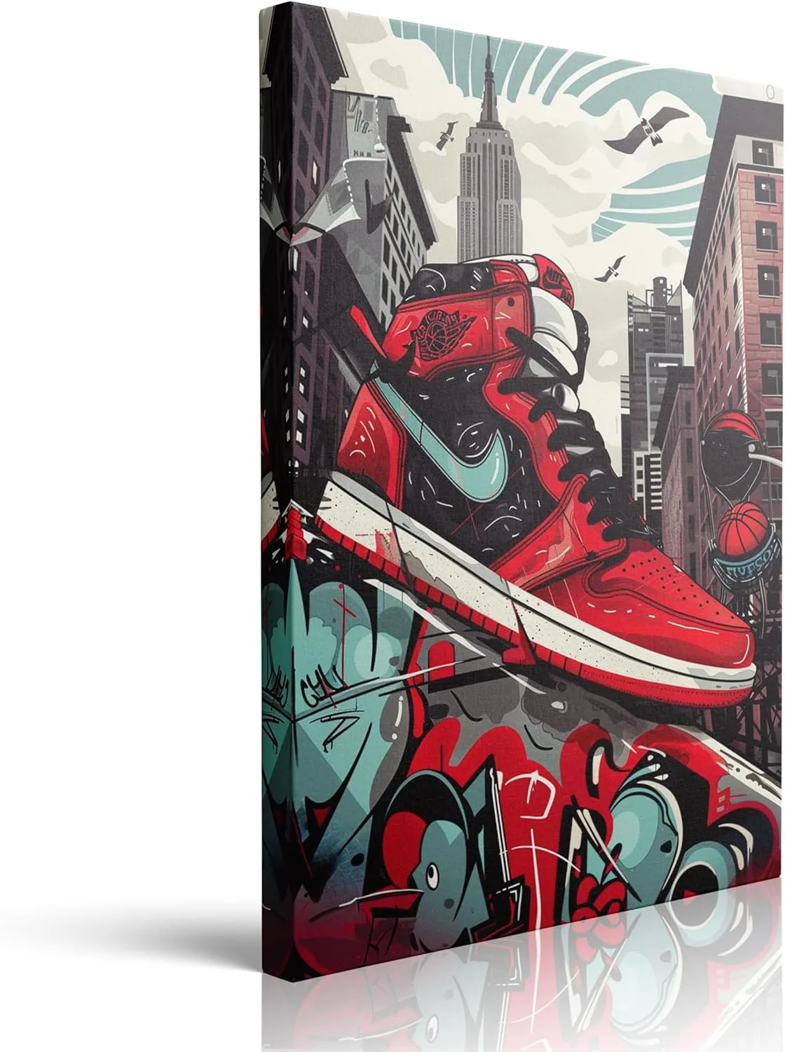 Sendata Framed Trendy Cool Banksy Graffiti Pop Sneaker Shoe Canvas Wall Art Gym Sports Decor Poster For Living Room Bedroom Home Office Artwork Gift Ready To Hang (16''X24'')