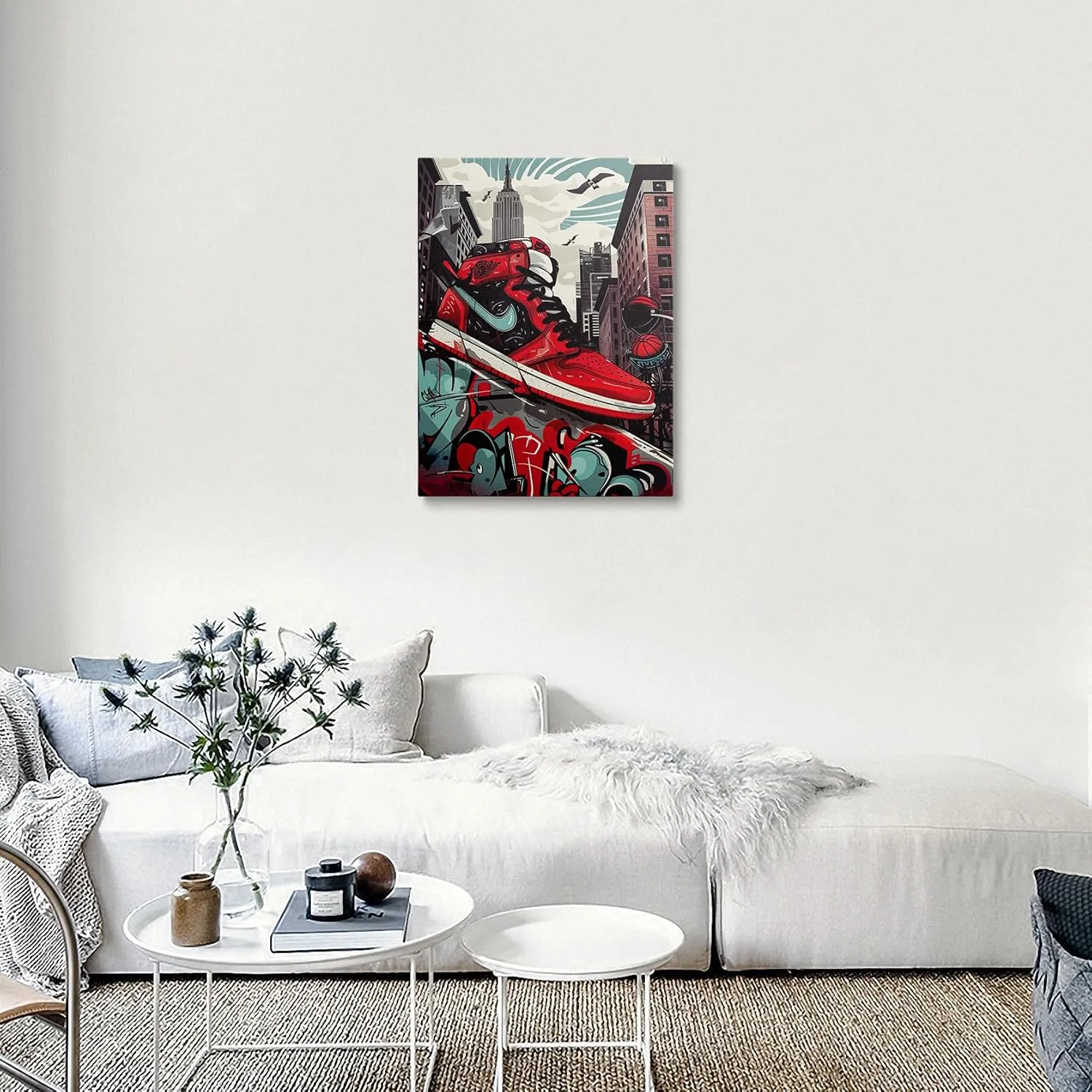 Sendata Framed Trendy Cool Banksy Graffiti Pop Sneaker Shoe Canvas Wall Art Gym Sports Decor Poster For Living Room Bedroom Home Office Artwork Gift Ready To Hang (16''X24'')
