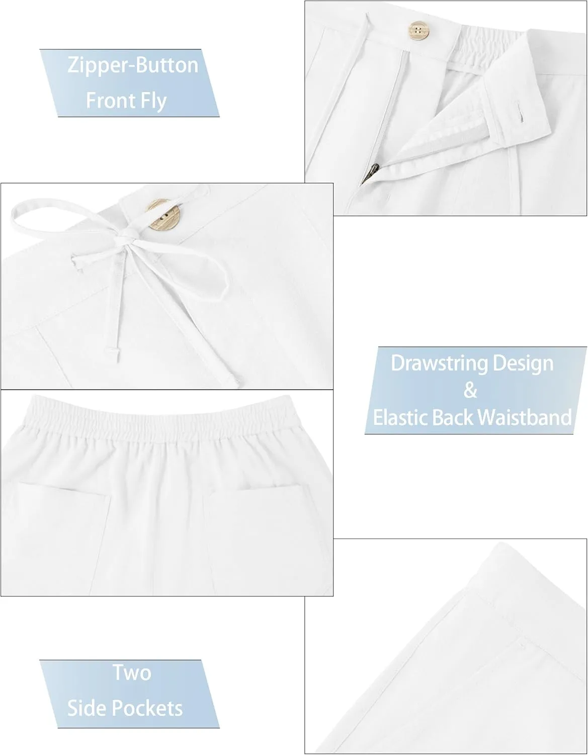 SEVEGO Mens Casual Linen Pants 30''/32''/34''/36'' Elastic Waist Drawstring Straight-Legs Summer Beach Loose Fit Trouser