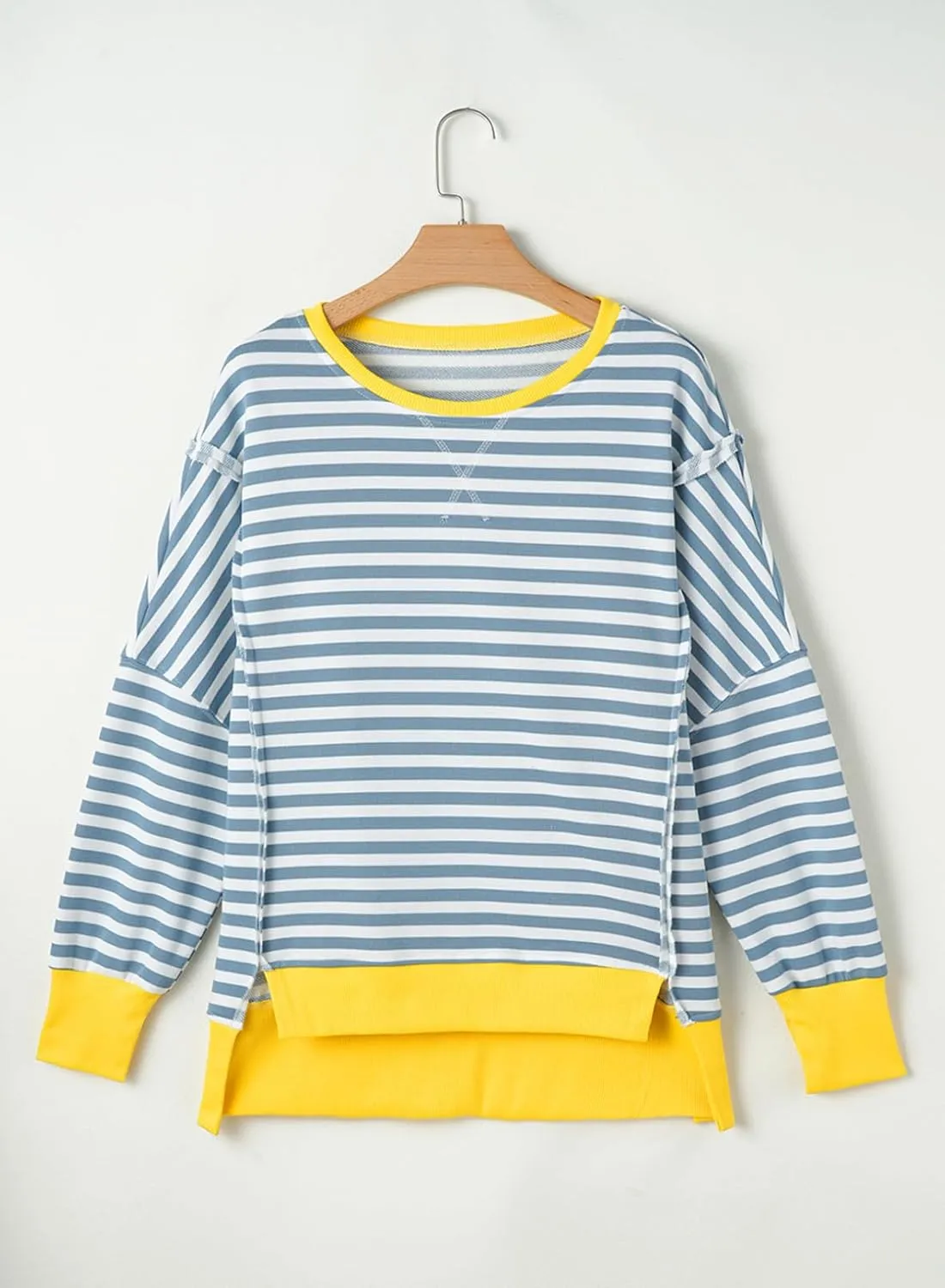 SHEWIN Womens Oversized Reverse Seam Sweatshirt Casual Long Sleeve Crewneck Lightweight Pullover Tops Loose Sweatshirts