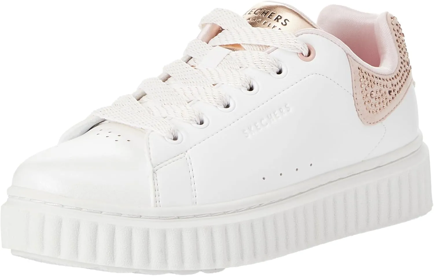 Skechers Kids Girls Hi Ridge Sneaker, White/Rose Gold, 5 Big Kid