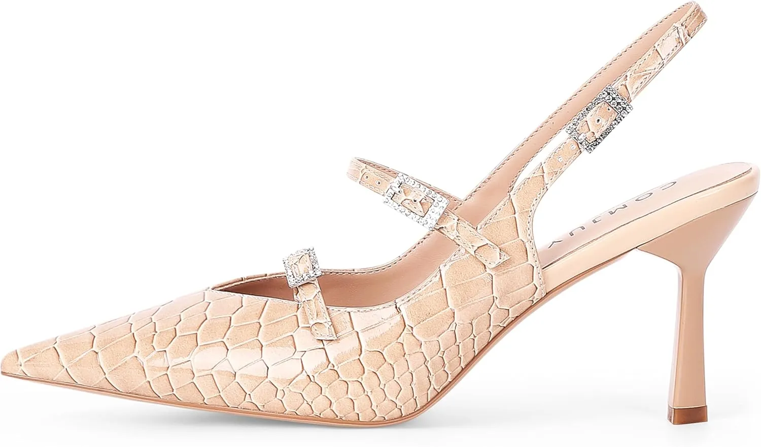 Slingback Kitten Pumps with Flared Heel Closed Pointed Toe Adjustable Strappy Dressy Shoes