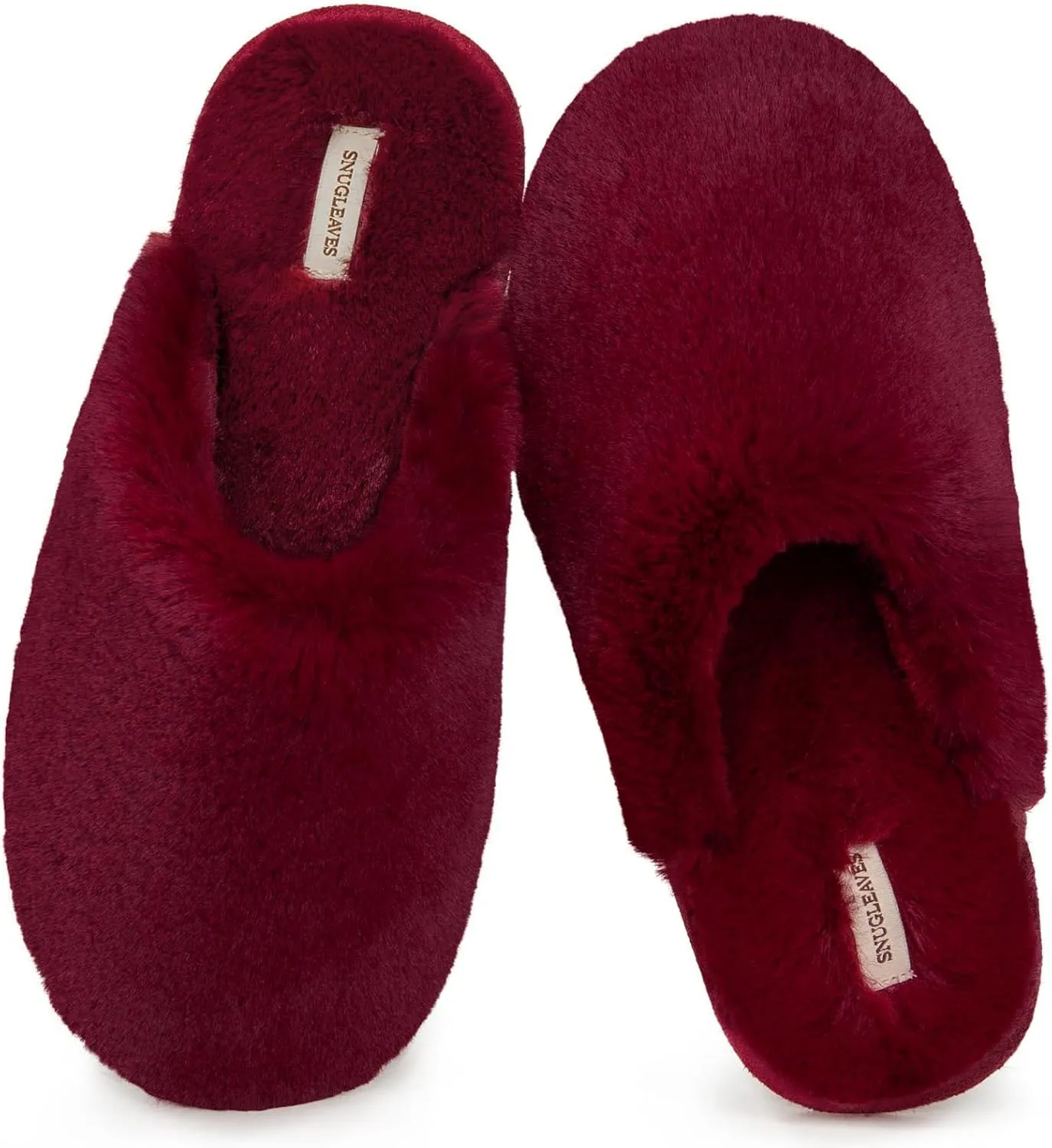 Snug Leaves Women's Fuzzy Scuff Slippers Soft Comfy Memory Foam Non-slip Indoor House Shoes