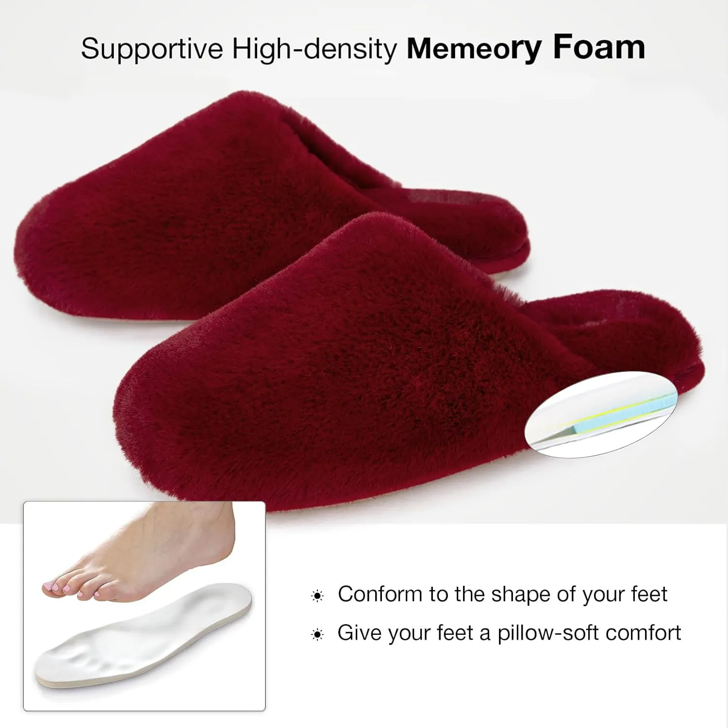 Snug Leaves Women's Fuzzy Scuff Slippers Soft Comfy Memory Foam Non-slip Indoor House Shoes