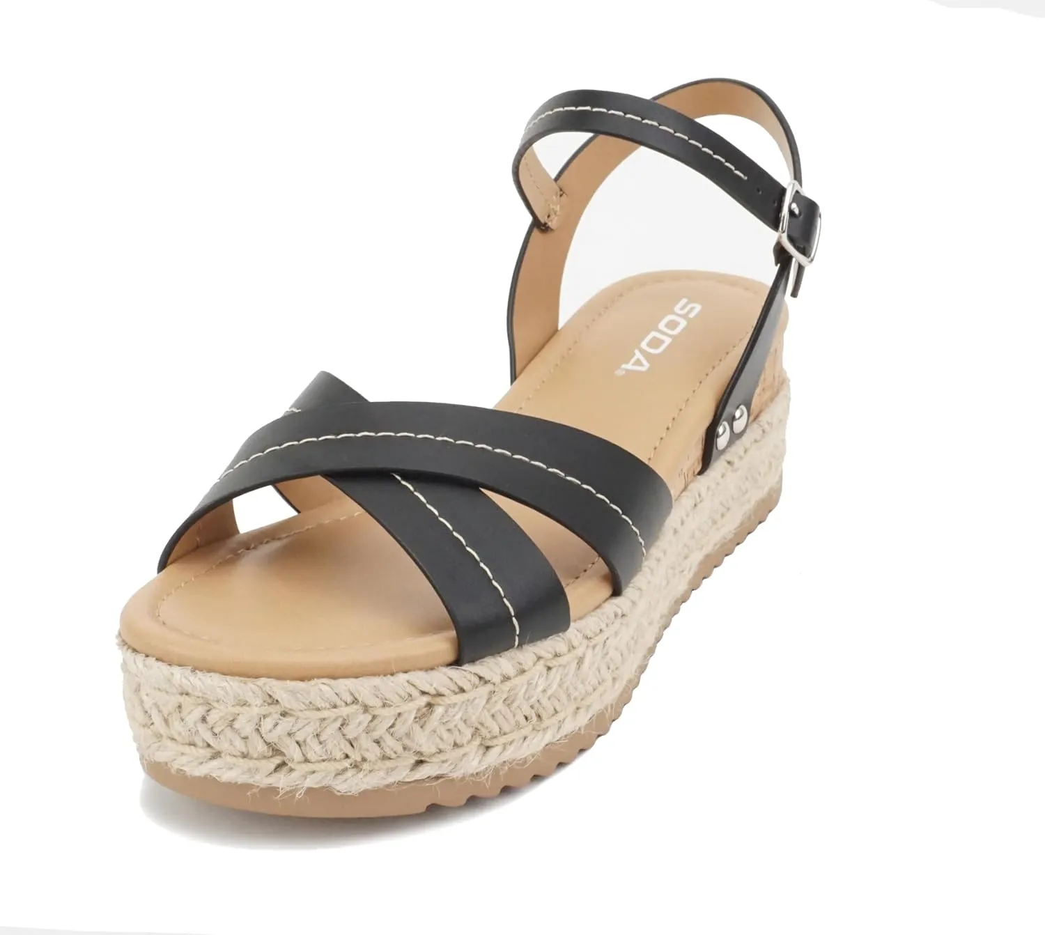Soda “Abound” ~ Women Round Open Toe Crisscross Band Sandal with Adjustable Ankle Strap
