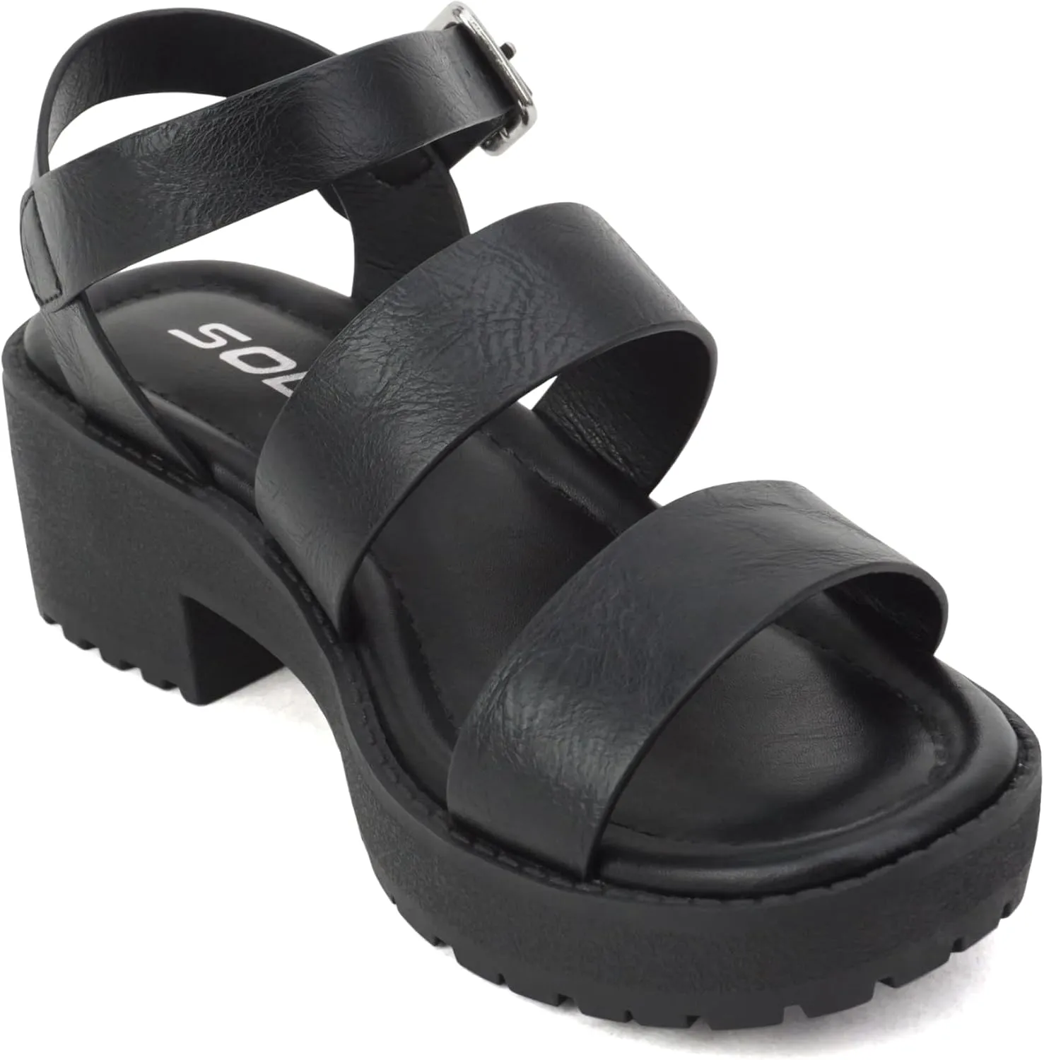 Soda ACCOUNT-2 ~ Little Kids/Children/Girls Open Toe Two Bands Lug sole Fashion Block Heel Sandals with Adjustable Ankle Strap